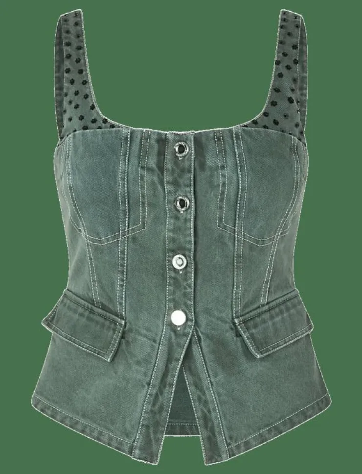 STINE GOYA 2393 Denim, Scoopneck Pockets Vest - Jeansvästar|Kvinnor Västar
