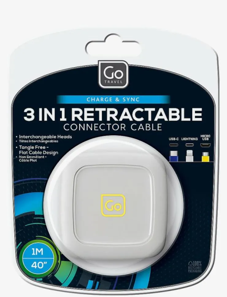Kvinnor Go Travel Resetillbehör|Resväskor & Tillbehör|3 in 1 Retractable Connector Cable (1M) - Resetillbehör