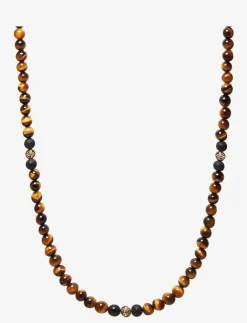 Nialaya Smycken|Beaded Necklace with Tiger Eye and Gold - Halsband