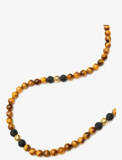 Nialaya Smycken|Beaded Necklace with Tiger Eye and Gold - Halsband