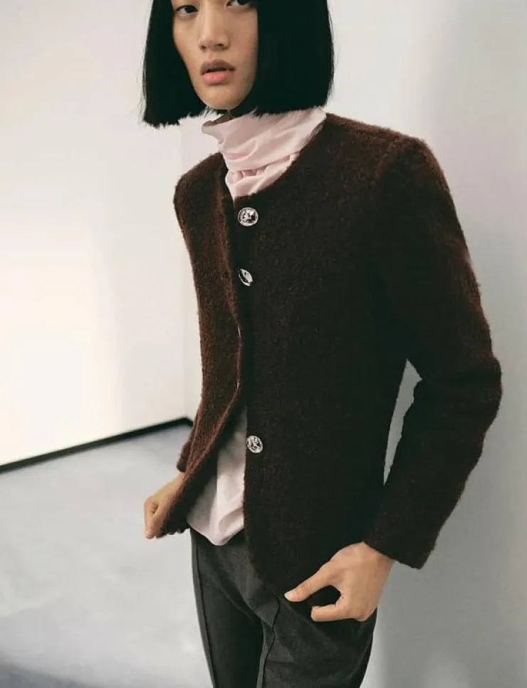 Mango Bouclé jacket with jewel buttons - Enkelknäppta kavajer|Kvinnor Kavajer