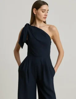 Kvinnor Lauren Ralph Lauren Jumpsuits|Bow-Trim Crepe One-Shoulder Jumpsuit - Jumpsuits