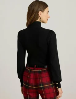 Kvinnor Lauren Ralph Lauren Stickat|Button-Trim Mockneck Sweater - Polotröjor