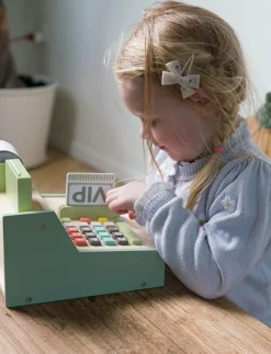 Barn Dantoy Rollspel|CASH REGISTER WOOD IN GIFT BOX 33 PARTS - Marknadsstånd