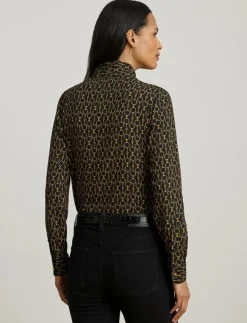 Lauren Ralph Lauren Chain-Print Crepe Tie-Neck Blouse - Långärmade|Kvinnor Blusar & Skjortor