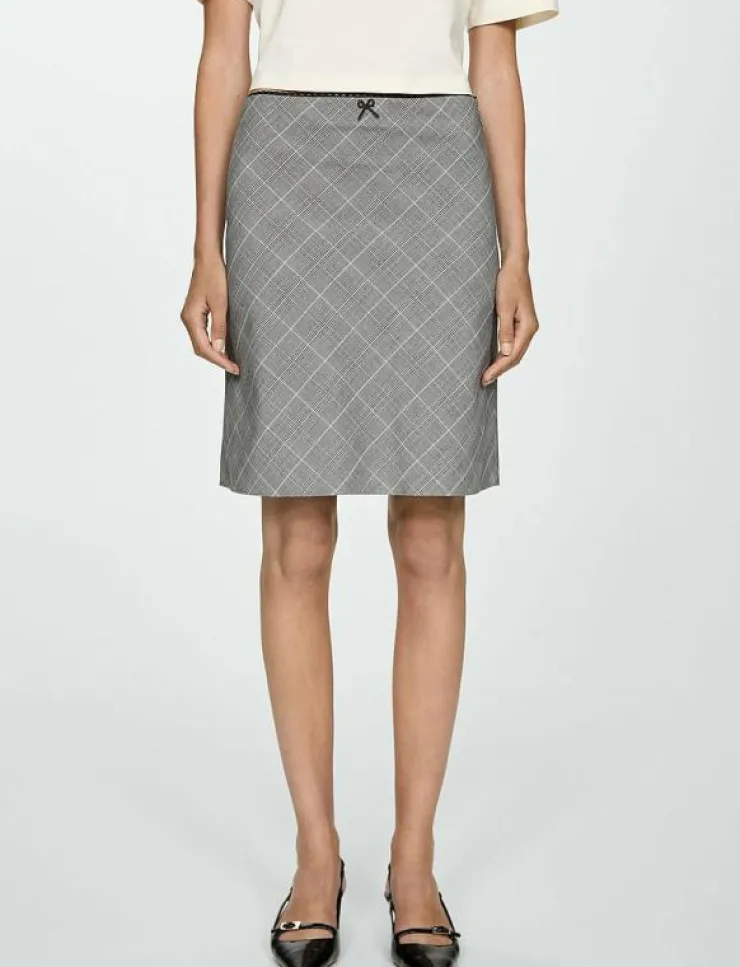 Kvinnor Mango Kjolar|Check skirt with decorative bow - Korta kjolar