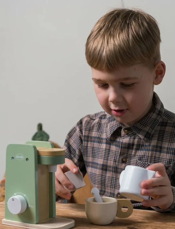Barn Dantoy Leksakskök & Tillbehör|COFFEE MACHINE WOOD IN GIFT BOX 5 PARTS - Leksakskök & Tillbehör