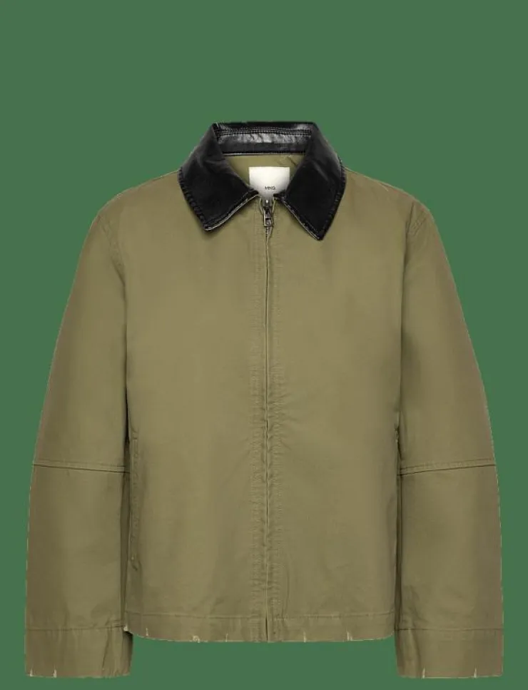 Kvinnor Mango Overshirts|Cotton jacket with contrasting collar - Tunna jackor