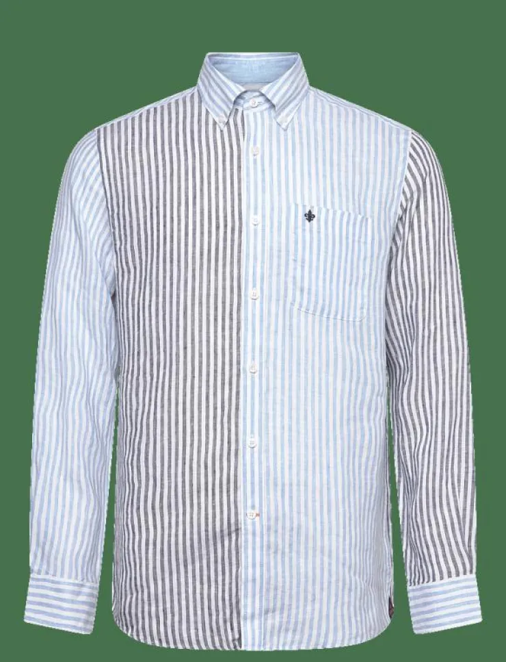 Morris Skjortor|Douglas Linen Mix Shirt-Classic Fit - Randiga skjortor