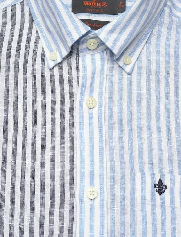 Morris Skjortor|Douglas Linen Mix Shirt-Classic Fit - Randiga skjortor