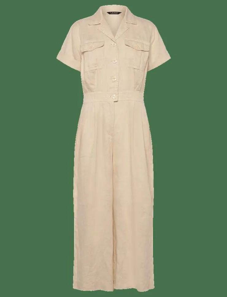 Kvinnor Lauren Ralph Lauren Jumpsuits|Embroidered Linen Short-Sleeve Jumpsuit - Jumpsuits
