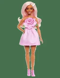 Barn Barbie Dockor & Tillbehör|Fashionistas Doll #238 in Strapless Rose Dress, Pink Hair with Barrette Accessory - Dockor