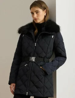 Kvinnor Lauren Ralph Lauren Jackor & Kappor|Faux-Fur-Trim Diamond-Quilted Down Coat - Dun- & vadderade jackor