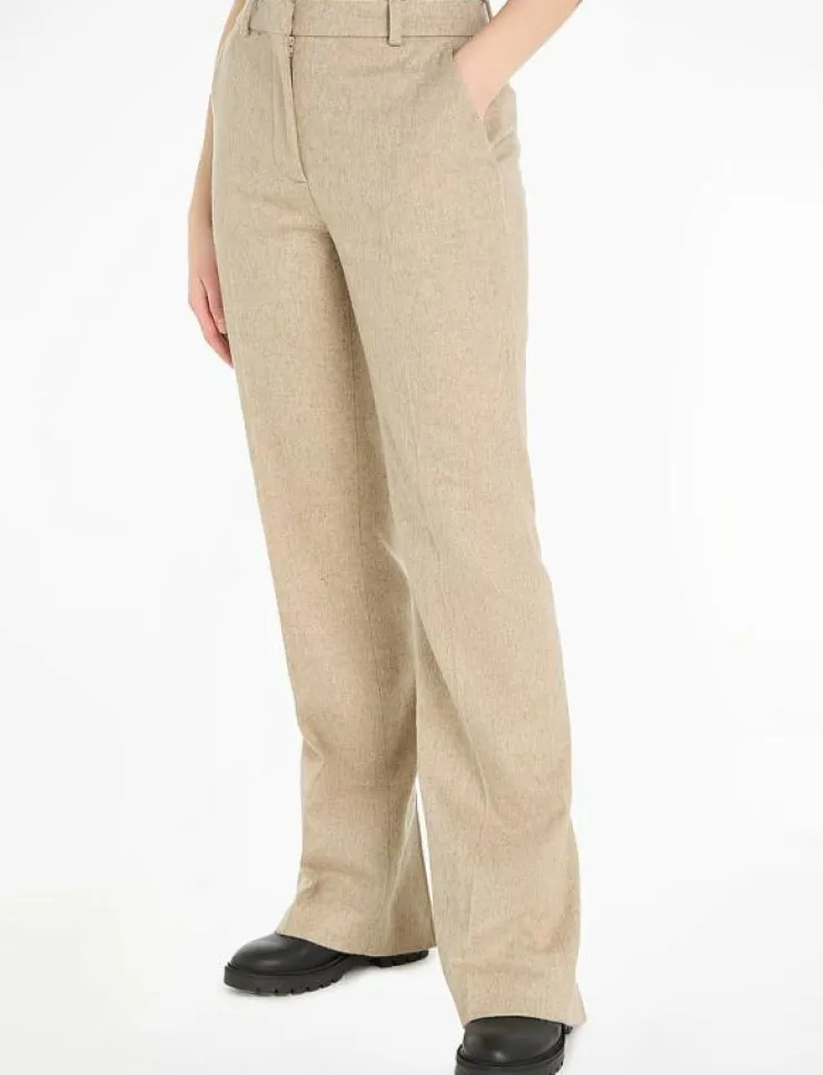 Kvinnor Calvin Klein Byxor|FLANNEL WOOL SLIM STRAIGHT PANTS - Raka byxor
