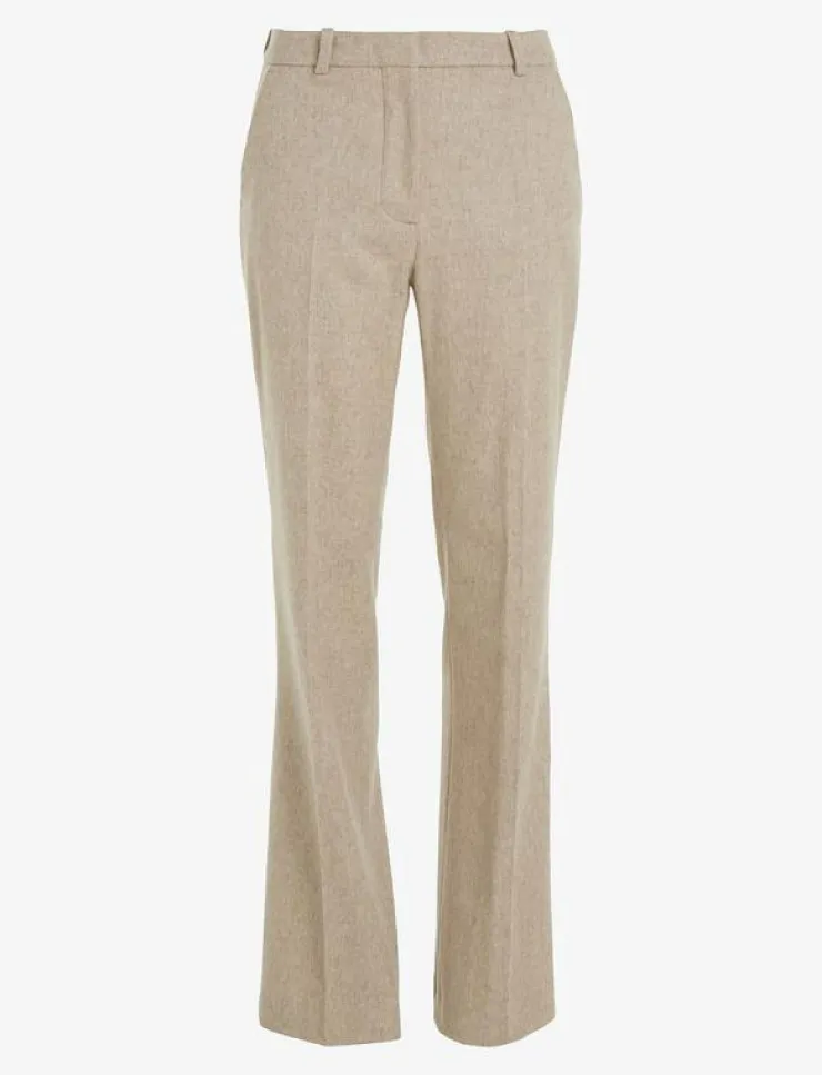 Kvinnor Calvin Klein Byxor|FLANNEL WOOL SLIM STRAIGHT PANTS - Raka byxor