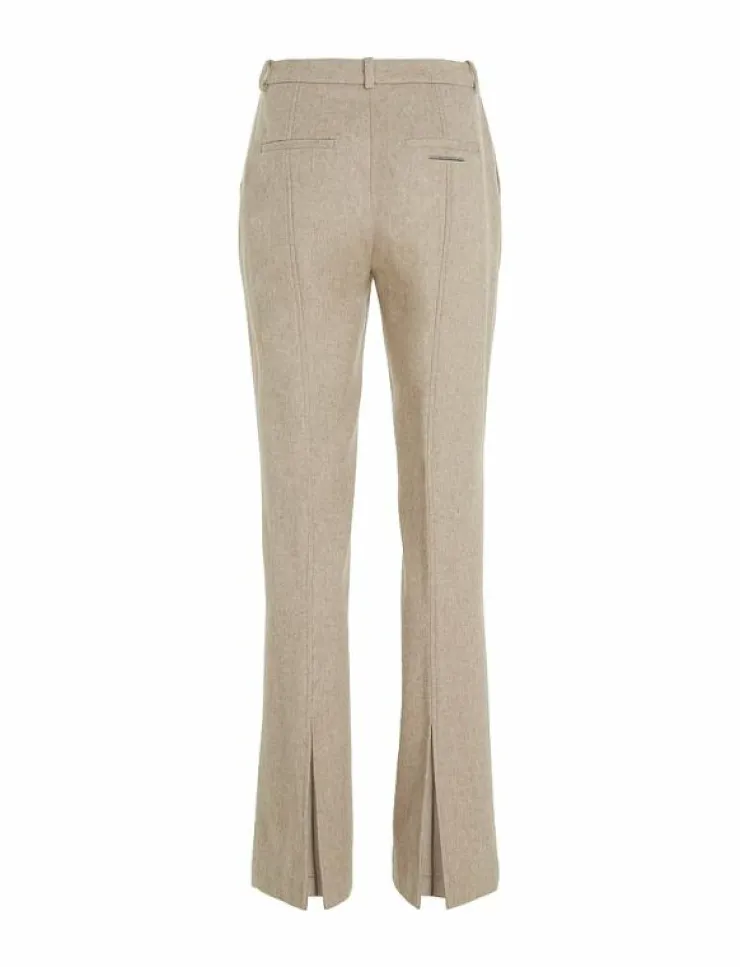 Kvinnor Calvin Klein Byxor|FLANNEL WOOL SLIM STRAIGHT PANTS - Raka byxor