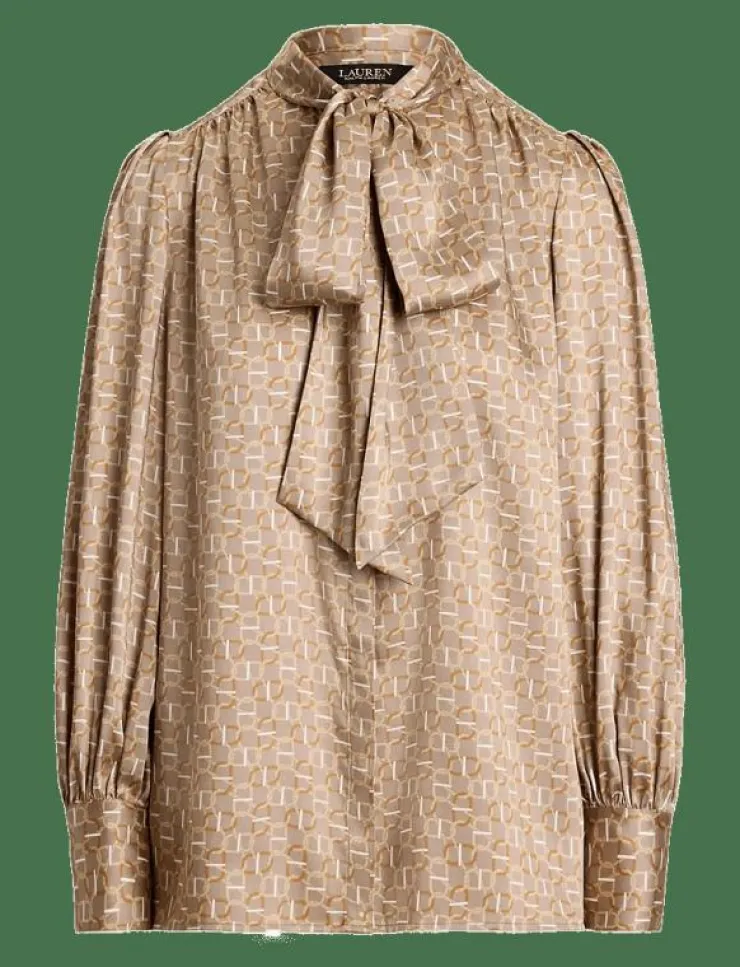 Kvinnor Lauren Ralph Lauren Blusar & Skjortor|Geo-Print Twill Tie-Neck Blouse - Långärmade blusar