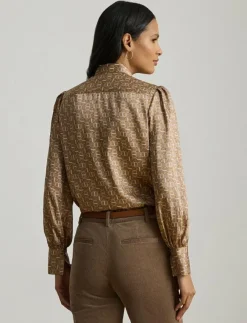Kvinnor Lauren Ralph Lauren Blusar & Skjortor|Geo-Print Twill Tie-Neck Blouse - Långärmade blusar