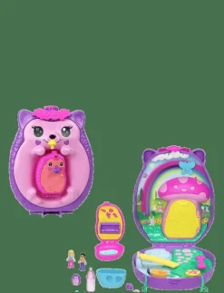 Polly Pocket Hedgehog Mom & Baby Purse Playset with 2 Dolls & 16 Accessories Including Pets - Lekset|Barn Leksaksset & Leksaksfigurer