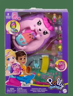 Polly Pocket Hedgehog Mom & Baby Purse Playset with 2 Dolls & 16 Accessories Including Pets - Lekset|Barn Leksaksset & Leksaksfigurer