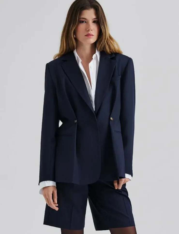 Malina Illiana Fitted Button Detailed Wool Blend blazer - Enkelknäppta kavajer|Kvinnor Kavajer