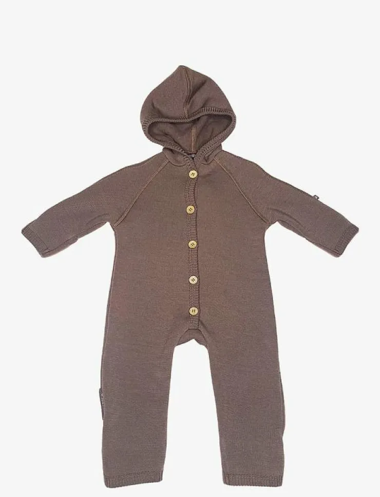 Barn Smallstuff Bodysuits|Jumpsuit merino wool w. buttons and hoodie, - Långärmad bodysuit