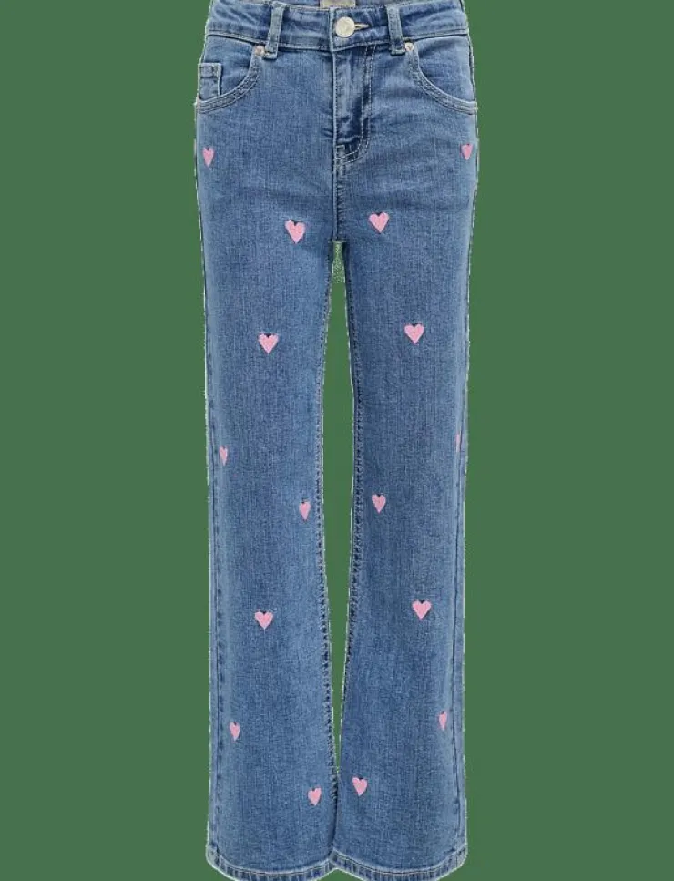 Kids Only KOGJUICY WIDE LEG HEART EMB JEANS NOOS - Bootcut jeans|Barn Nederdelar