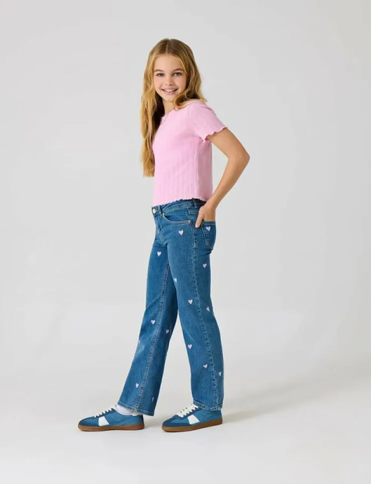 Kids Only KOGJUICY WIDE LEG HEART EMB JEANS NOOS - Bootcut jeans|Barn Nederdelar