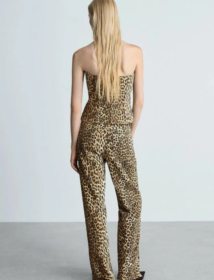 Kvinnor Mango T-Shirts & Toppar|Leopard-print corset top - Linnen