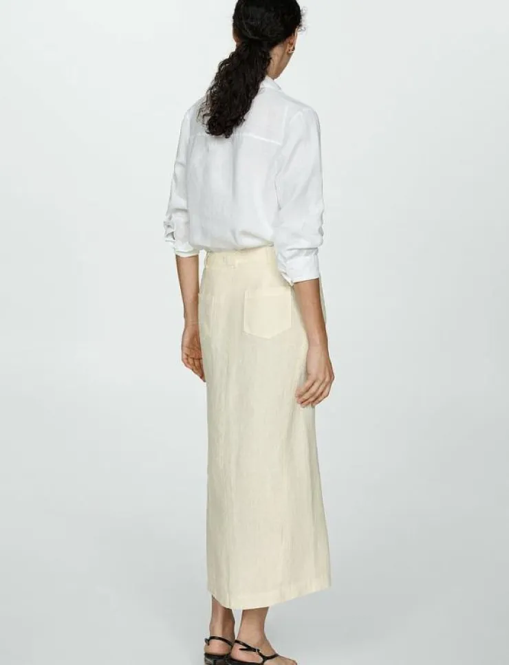 Kvinnor Mango Kjolar|Linen skirt with slit - Midi kjolar
