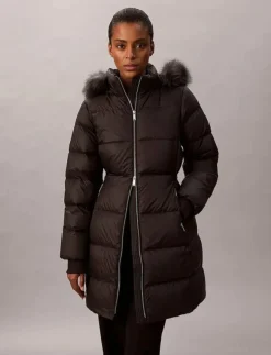 Calvin Klein LONG DOWN JACKET WITH FUR - Dunkappor|Kvinnor Jackor & Kappor