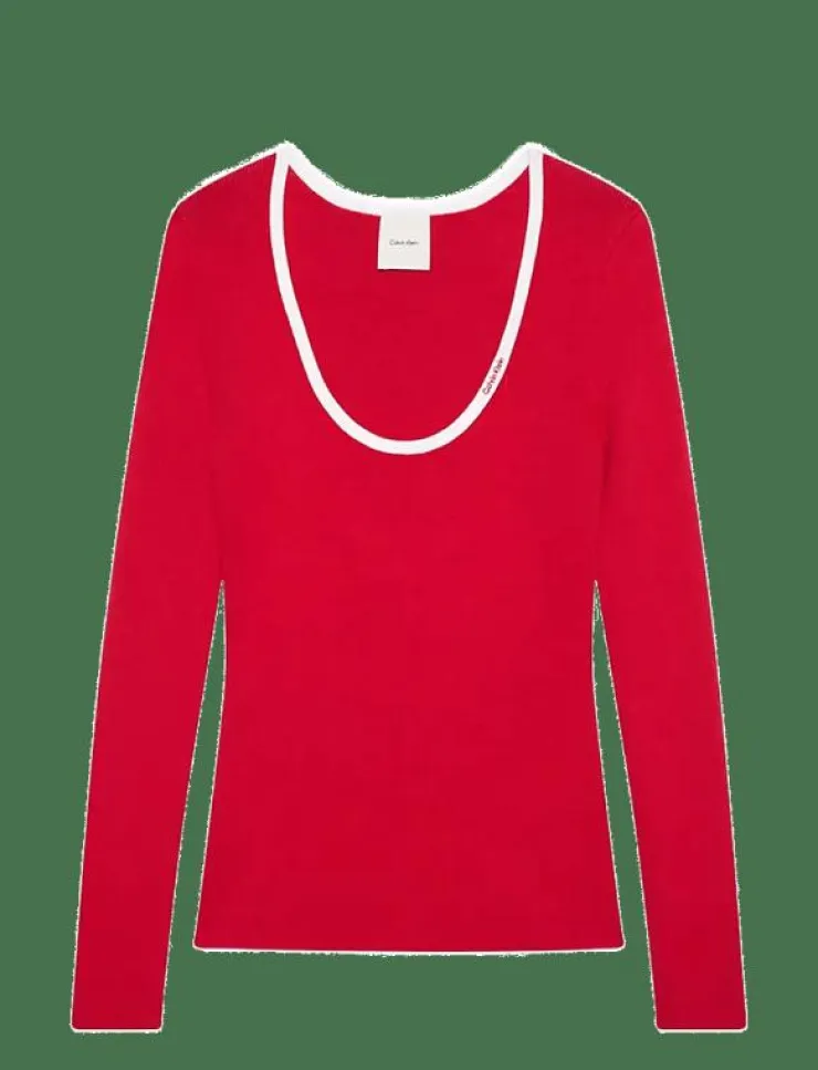 Calvin Klein Jeans LS Color Blocked Cotton Sweater - Långärmade toppar|Kvinnor T-Shirts & Toppar