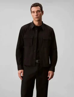 Calvin Klein LS COTTON NYLON EASY CROPPED SHI - Jackor & rockar| Overshirts