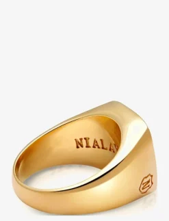 Nialaya Men's Gold Signet Ring with Onyx - Ringar| Smycken