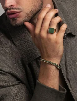 Nialaya Smycken|Men's Golden Cocktail Ring with Green Jade - Ringar
