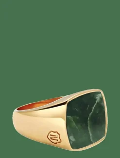 Nialaya Smycken|Men's Golden Cocktail Ring with Green Jade - Ringar