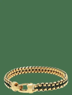 Nialaya Smycken|Men's Green Woven 8mm Box Chain Bracelet in Gold - Armband