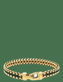 Nialaya Smycken|Men's Green Woven 8mm Box Chain Bracelet in Gold - Armband