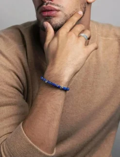 Nialaya Smycken|Men's Hexagon Beaded Bracelet with Blue Lapis and Silver - Armband