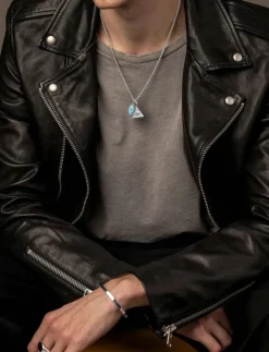 Nialaya Smycken|Men's Silver Necklace with Turquoise Evil Eye and Eye of Ra Pendant - Halsband