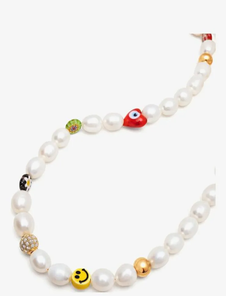 Nialaya Men's Smiley Face Pearl Choker with Assorted Beads - Halsband| Smycken