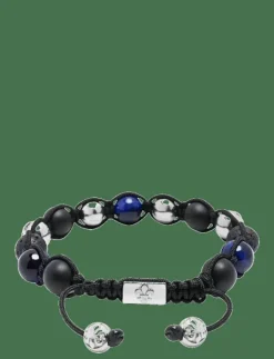 Nialaya Smycken|Men's Sterling Silver Beaded Bracelet with Matte Onyx, Lava Stone, and Blue Tiger Eye - Armband