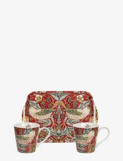 Morris & Co Serveringstillbehör|Mugg och Brickset - Strawberry Thief Röd - Kaffekoppar