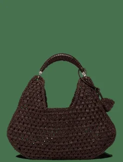 Kvinnor Mango Axelremsväskor|Natural fibre shoulder bag with flower charm - Axelremsväskor