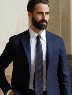 AN IVY Slipsar & Accessoarer|Navy Herringbone Silk Tie - Slipsar