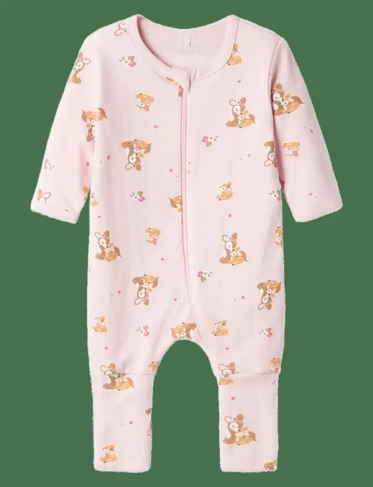 Barn name it Sovplagg|NBFNIGHTSUIT 2P ZIP FF ROSE DEER NOOS - One-sie