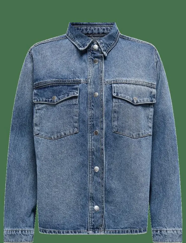 Kvinnor ONLY Blusar & Skjortor|ONLELLA L/S POCKET SHIRT TAI519 DNM NOOS - Jeansskjortor