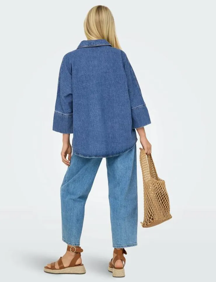 Kvinnor ONLY Denimkläder|Blusar & Skjortor|ONLGRACE 3/4 DNM SHIRT CRO NOOS - Jeansskjortor