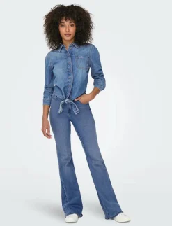 ONLY -ONLSEVIGNY LECEY LS KNOT DNM SHIRT AKM - Långärmade|Kvinnor Blusar & Skjortor