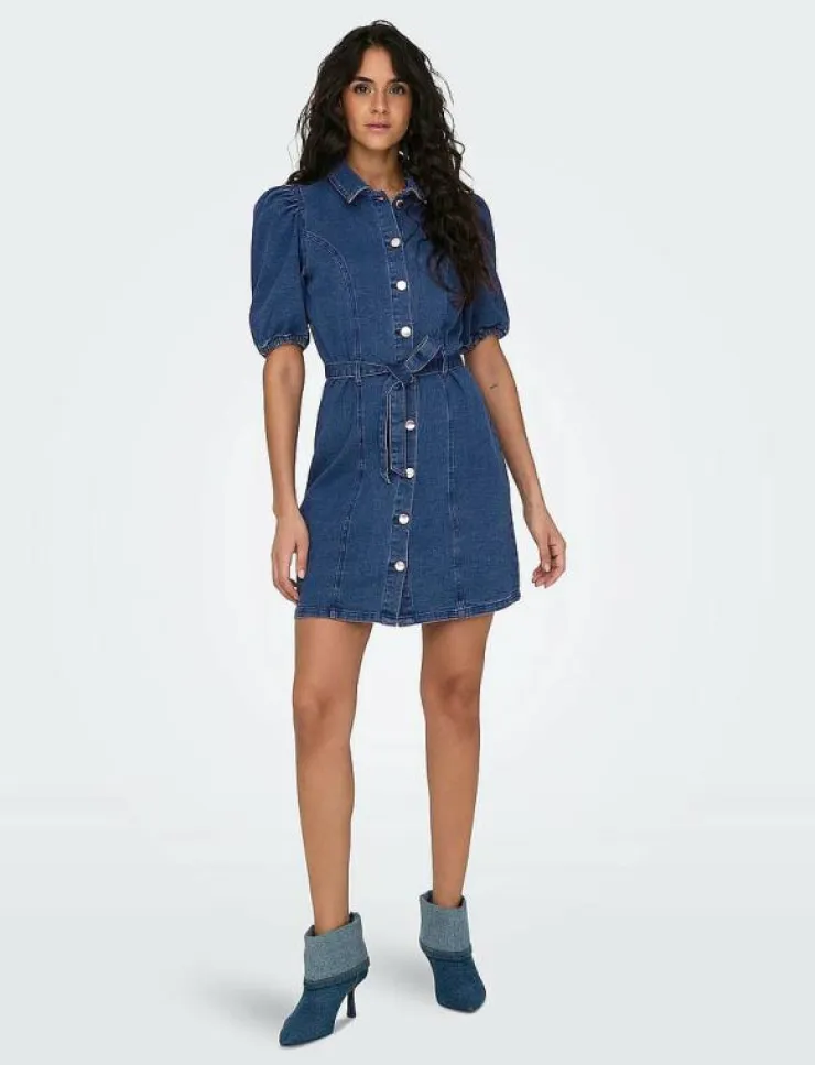 Kvinnor ONLY Denimkläder|Klänningar|ONLVIBBE SS BELT DNM DRESS NOOS - Korta klänningar